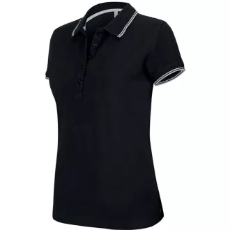   Női kontrasztcsíkos rövid ujjú galléros piké póló, Kariban KA251, Black/Light Grey/White-XS