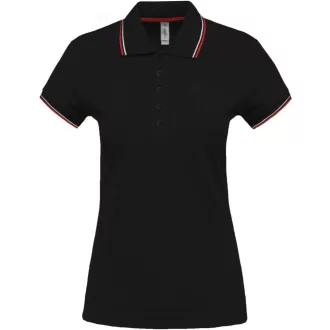   Női kontrasztcsíkos rövid ujjú galléros piké póló, Kariban KA251, Black/Red/White-XS