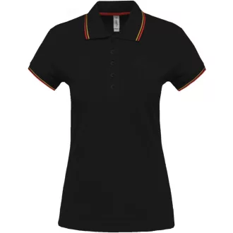   Női kontrasztcsíkos rövid ujjú galléros piké póló, Kariban KA251, Black/Red/Yellow-XS