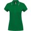 Női kontrasztcsíkos rövid ujjú galléros piké póló, Kariban KA251, Kelly Green/Light Grey/White-XS