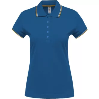   Női kontrasztcsíkos rövid ujjú galléros piké póló, Kariban KA251, Light Royal Blue/Yellow/White-XS