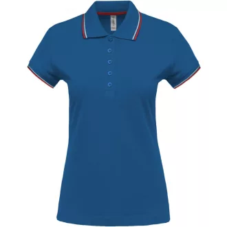   Női kontrasztcsíkos rövid ujjú galléros piké póló, Kariban KA251, Light Royal Blue/Red/White-XS