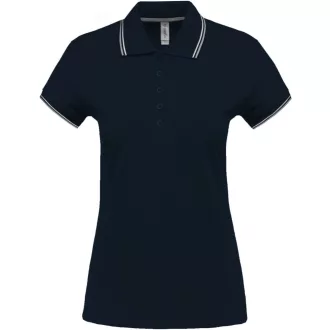  Női kontrasztcsíkos rövid ujjú galléros piké póló, Kariban KA251, Navy/Light Grey/White-XS