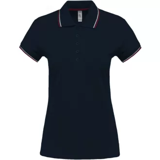  Női kontrasztcsíkos rövid ujjú galléros piké póló, Kariban KA251, Navy/Wine/White-XS