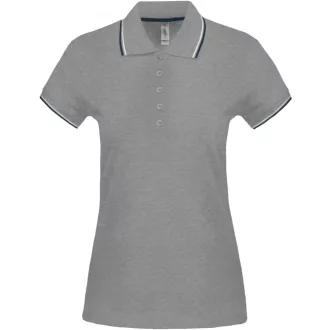   Női kontrasztcsíkos rövid ujjú galléros piké póló, Kariban KA251, Oxford Grey/Navy/White-XS