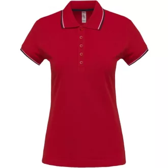   Női kontrasztcsíkos rövid ujjú galléros piké póló, Kariban KA251, Red/Navy/White-XS