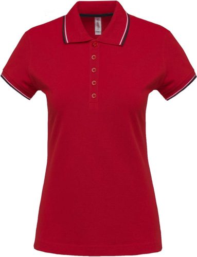 Női kontrasztcsíkos rövid ujjú galléros piké póló, Kariban KA251, Red/Navy/White-XS
