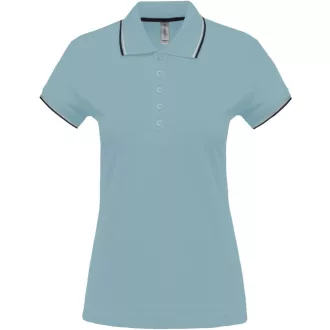   Női kontrasztcsíkos rövid ujjú galléros piké póló, Kariban KA251, Sky Blue/Navy/White-XS