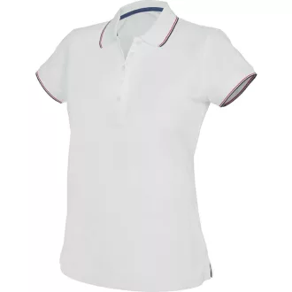   Női kontrasztcsíkos rövid ujjú galléros piké póló, Kariban KA251, White/Navy/Red-XS