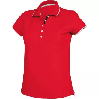   Női galléros piké póló, kontrasztcsíkos szélekkel, Kariban KA252, Red/White/Navy-S