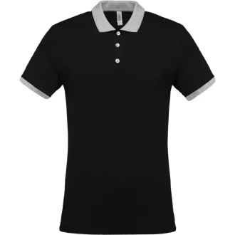   Férfi galléros piké póló, kontrasztos passzékkal, Kariban KA258, Black/Oxford Grey-S