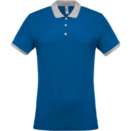 Férfi galléros piké póló, kontrasztos passzékkal, Kariban KA258, Light Royal Blue/Oxford Grey-2XL