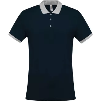   Férfi galléros piké póló, kontrasztos passzékkal, Kariban KA258, Navy/Oxford Grey-S