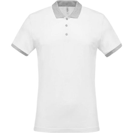 Férfi galléros piké póló, kontrasztos passzékkal, Kariban KA258, White/Oxford Grey-2XL