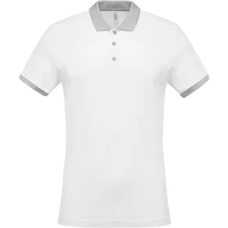   Férfi galléros piké póló, kontrasztos passzékkal, Kariban KA258, White/Oxford Grey-S