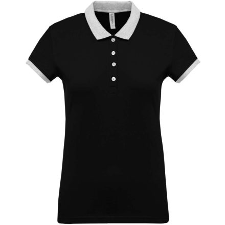 Női galléros piké póló, kontrasztos passzékkal, Kariban KA259, Black/Oxford Grey-2XL