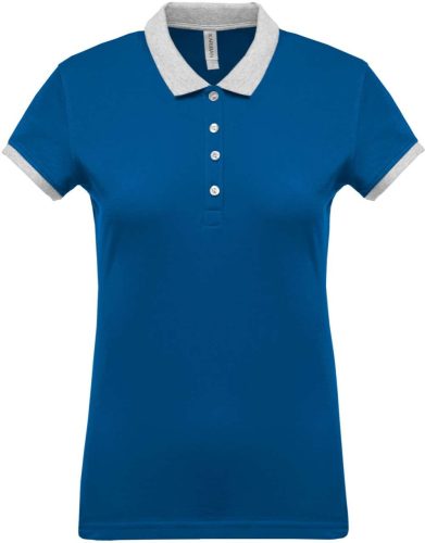 Női galléros piké póló, kontrasztos passzékkal, Kariban KA259, Light Royal Blue/Oxford Grey-XS