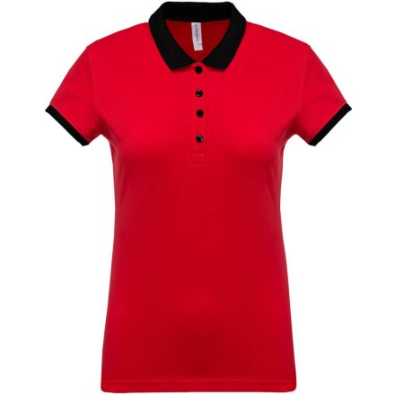 Női galléros piké póló, kontrasztos passzékkal, Kariban KA259, Red/Black-2XL