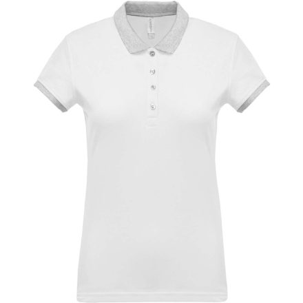 Női galléros piké póló, kontrasztos passzékkal, Kariban KA259, White/Oxford Grey-2XL