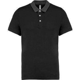   Férfi galléros jersey póló, kontrasztos gallérral, Kariban KA260, Black/Dark Grey Heather-S