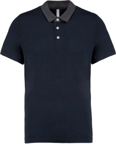 Férfi galléros jersey póló, kontrasztos gallérral, Kariban KA260, Navy/Dark Grey Heather-3XL