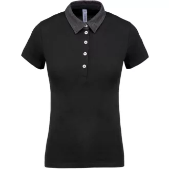   Női galléros jersey póló, kontrasztos gallérral, Kariban KA261, Black/Dark Grey Heather-XS