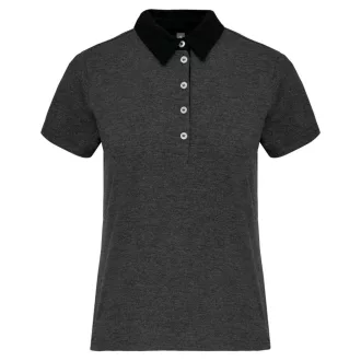   Női galléros jersey póló, kontrasztos gallérral, Kariban KA261, Dark Grey Heather/Black-XS