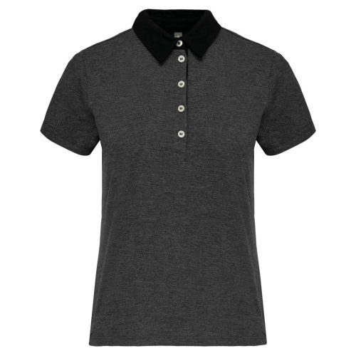 Női galléros jersey póló, kontrasztos gallérral, Kariban KA261, Dark Grey Heather/Black-XS