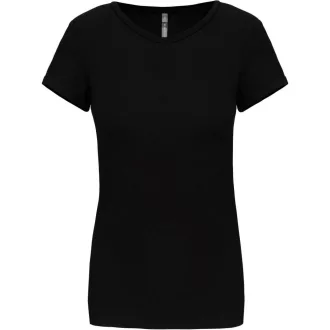   Női rövid ujjú környakas sztreccs póló, Kariban KA3013, Black-S