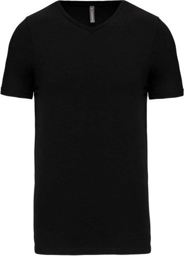 Férfi rövid ujjú V-nyakú sztreccs póló, Kariban KA3014, Black-S