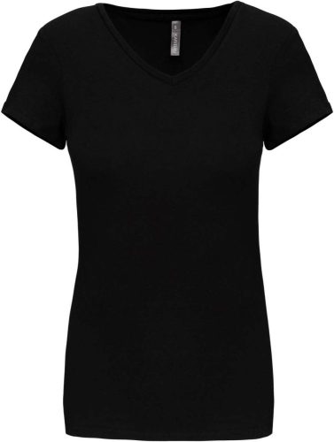 Női rövid ujjú V-nyakú sztreccs póló, Kariban KA3015, Black-M