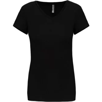   Női rövid ujjú V-nyakú sztreccs póló, Kariban KA3015, Black-S