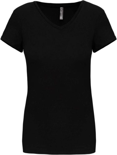 Női rövid ujjú V-nyakú sztreccs póló, Kariban KA3015, Black-S