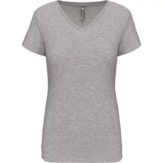   Női rövid ujjú V-nyakú sztreccs póló, Kariban KA3015, Light Grey Heather-S