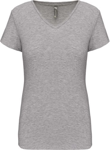 Női rövid ujjú V-nyakú sztreccs póló, Kariban KA3015, Light Grey Heather-S