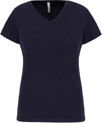 Női rövid ujjú V-nyakú sztreccs póló, Kariban KA3015, Navy-S