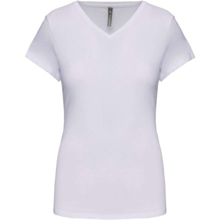 Női rövid ujjú V-nyakú sztreccs póló, Kariban KA3015, White-2XL