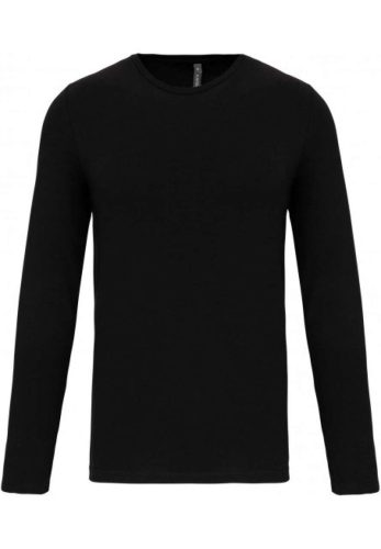 Férfi hosszú ujjú kereknyakú sztreccs póló, Kariban KA3016, Black-S