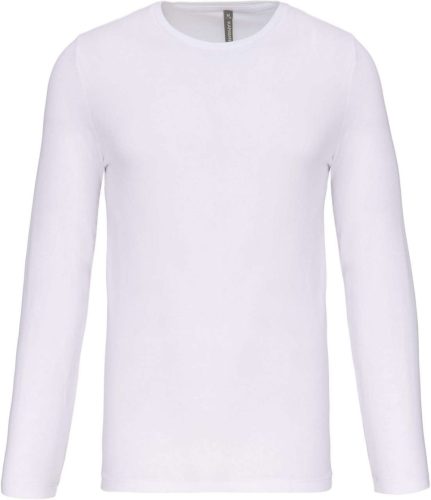 Férfi hosszú ujjú kereknyakú sztreccs póló, Kariban KA3016, White-L