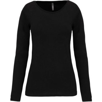   Női hosszú ujjú kereknyakú sztreccs póló, Kariban KA3017, Black-S