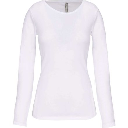 Női hosszú ujjú kereknyakú sztreccs póló, Kariban KA3017, White-XL