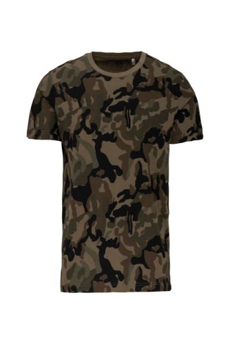 Férfi terepmintás környakas, rövid ujjú póló, Kariban KA3030, Olive Camouflage-S