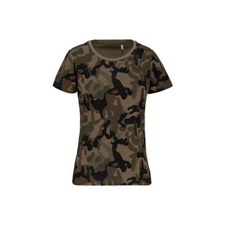 Női terepmintás póló környakas, rövid ujjú, Kariban KA3031, Olive Camouflage-2XL