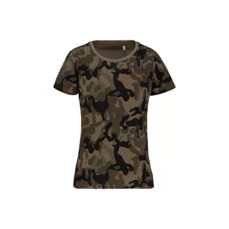   Női terepmintás póló környakas, rövid ujjú, Kariban KA3031, Olive Camouflage-XS