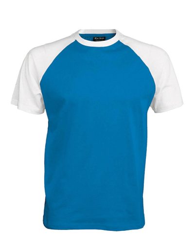 Férfi raglán ujjú kétszínű baseball póló, Kariban KA330, Aqua Blue/White-2XL