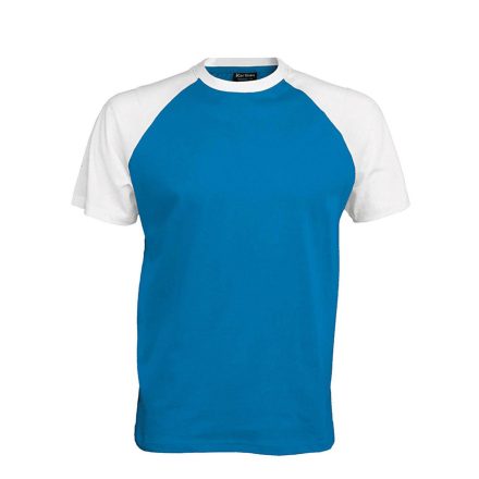 Férfi raglán ujjú kétszínű baseball póló, Kariban KA330, Aqua Blue/White-XL