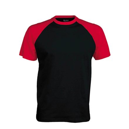 Férfi raglán ujjú kétszínű baseball póló, Kariban KA330, Black/Red-2XL