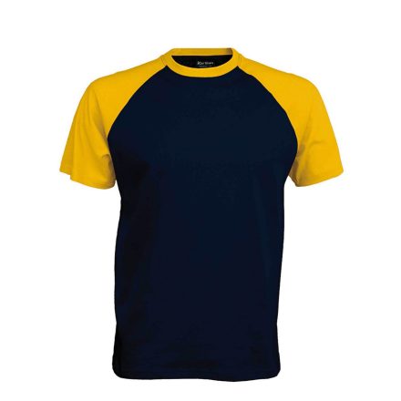 Férfi raglán ujjú kétszínű baseball póló, Kariban KA330, Navy/Yellow-XL