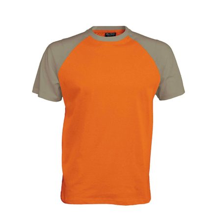 Férfi raglán ujjú kétszínű baseball póló, Kariban KA330, Orange/Light Grey-L