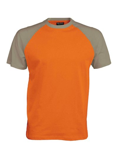 Férfi raglán ujjú kétszínű baseball póló, Kariban KA330, Orange/Light Grey-S